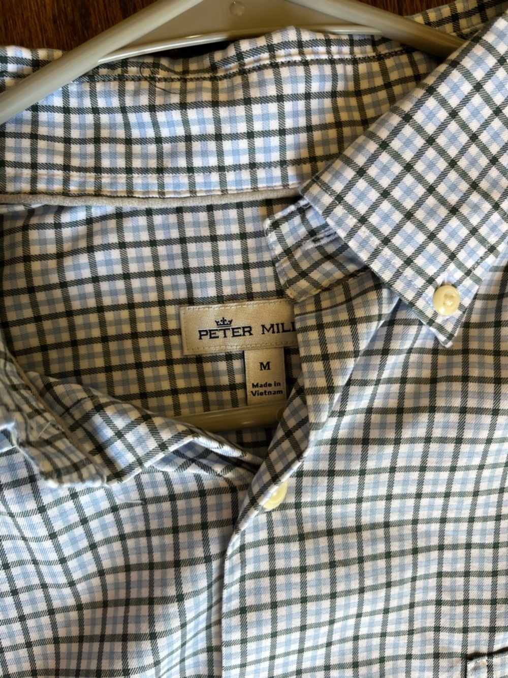 Peter Millar Green, blue, and White Plaid Button-Down Shirt